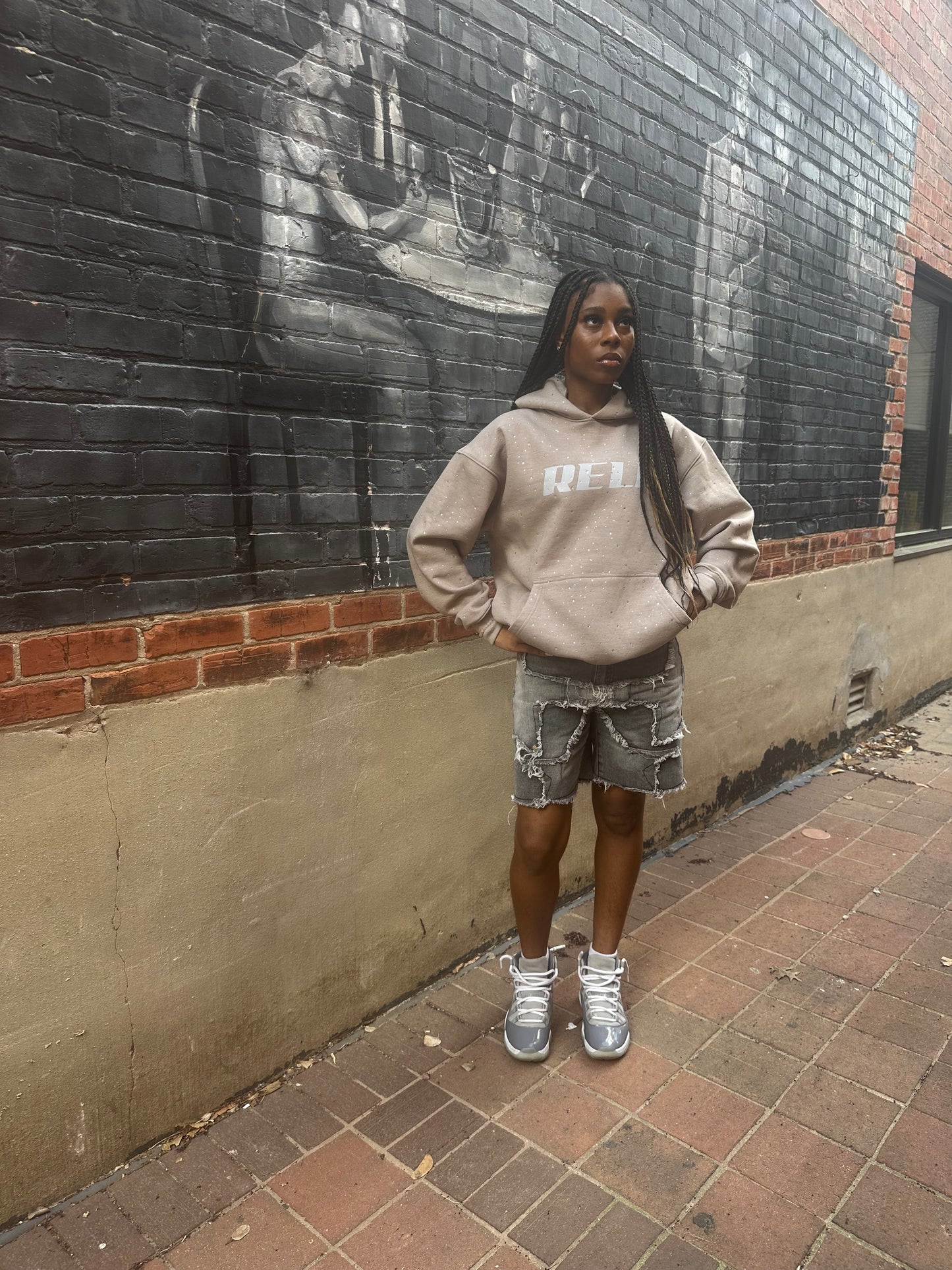 Grey “Rell” Rhinestone Hoodie